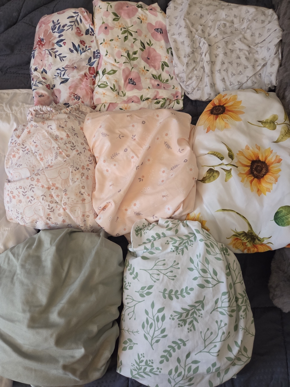 Floral & Solid Mixed Cotton Fitted Sheet Set - Pink, Green, White